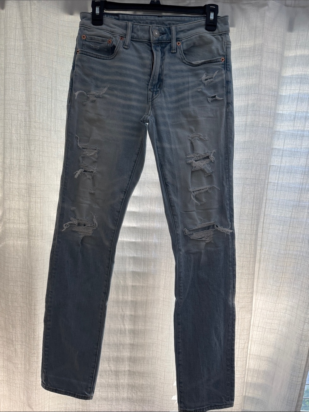 American Eagle Outfitters Men’s Distressed Slim Straight Jeans - Gray